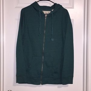 “Cypress”/teal colored drawstring zip up hoodie